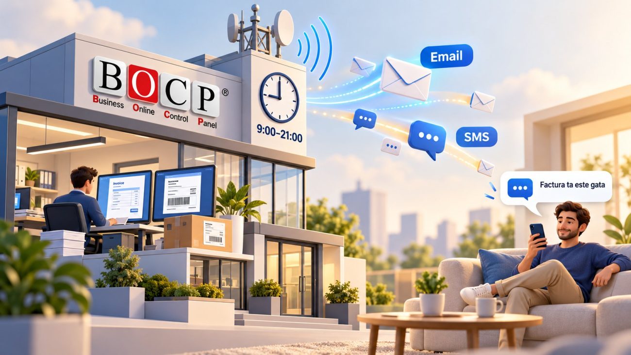 Factura emisă în BOCP pleacă la client prin email și SMS, în intervalul orar 9:00–21:00